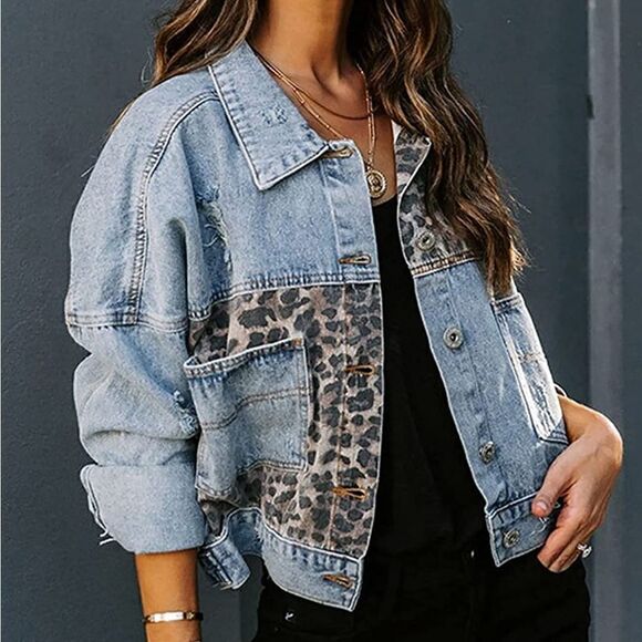 Leopard Print Denim Jacket  - Picture 3 of 5